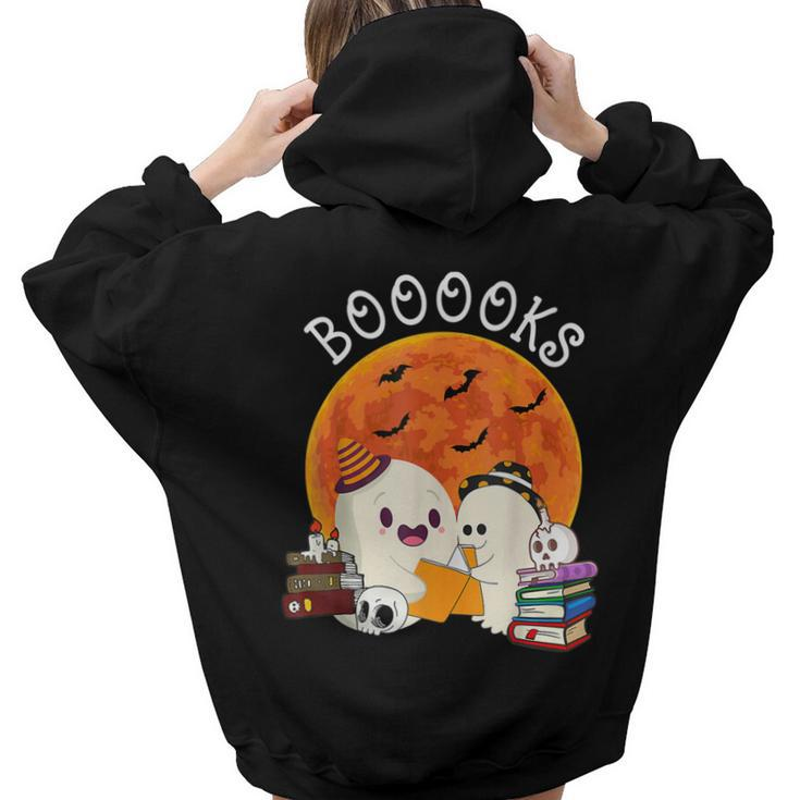 Booooks Ghost Boo Read Book Library Moon Halloween Boy Girl  Aesthetic Words Graphic Back Print Hoodie Gift For Teen Girls