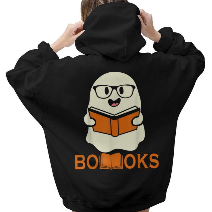 Booooks Ghost Boo Read Books Library Teacher Halloween Cute  V3 Aesthetic Words Graphic Back Print Hoodie Gift For Teen Girls