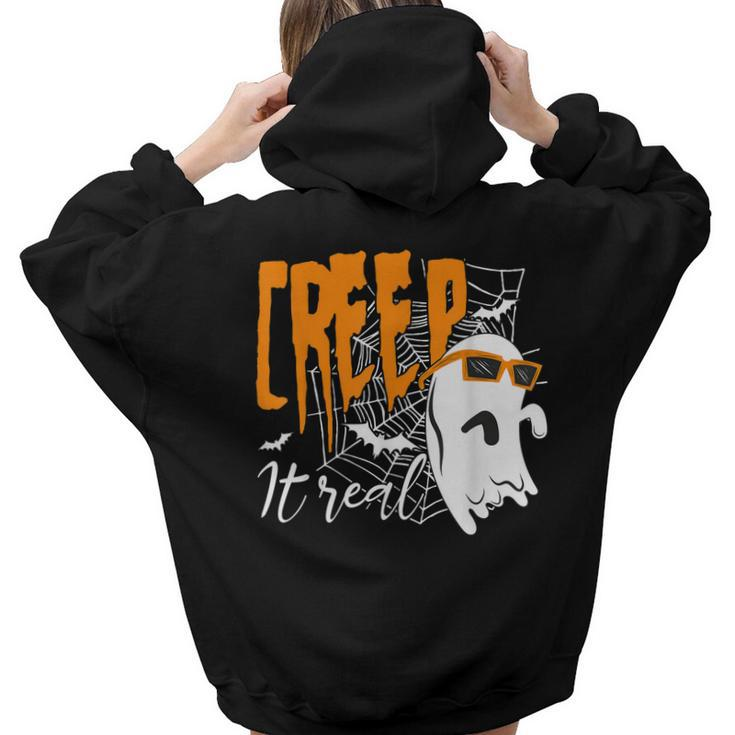 Creep It Real Funny Boo Ghost Halloween Costume  Aesthetic Words Graphic Back Print Hoodie Gift For Teen Girls