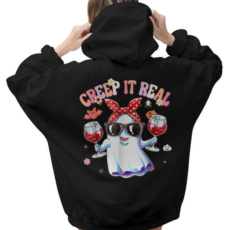 Creep It Real Ghost Kids Boys Girls Halloween Costume  Aesthetic Words Graphic Back Print Hoodie Gift For Teen Girls