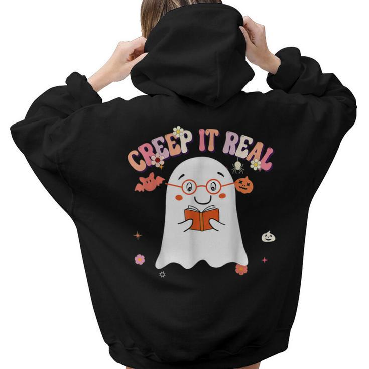 Creep It Real Ghost Kids Boys Girls Halloween Costume  Aesthetic Words Graphic Back Print Hoodie Gift For Teen Girls