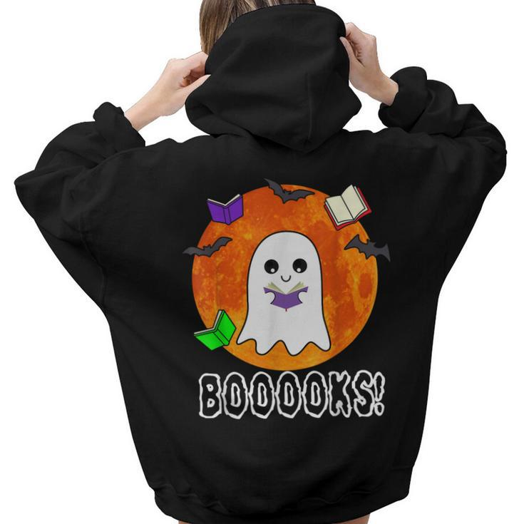 Ghost Book Boo Reading Booooks Halloween Library Teachers  Aesthetic Words Graphic Back Print Hoodie Gift For Teen Girls