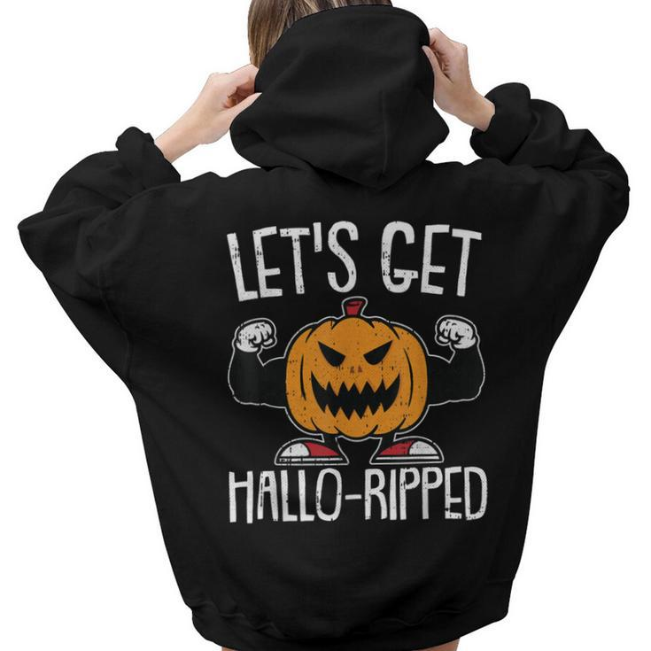 Lets Get Hallo-Ripped Lazy Halloween Costume Gym Workout  Hoodie Words Graphic Back Print Hoodie Gift For Teen Girls Women