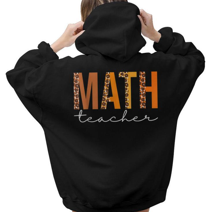 Math Teacher Leopard Squad Cute Fall Autumn Thanksgiving  Aesthetic Words Graphic Back Print Hoodie Gift For Teen Girls
