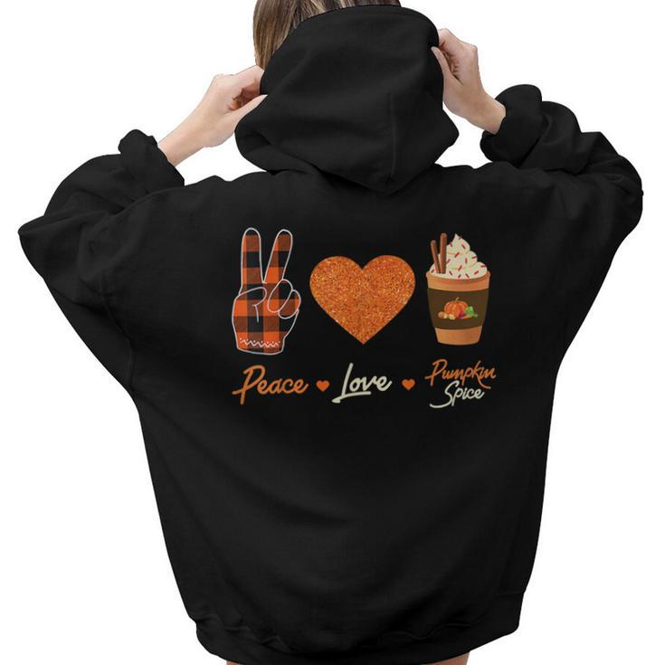 Peace Love Pumpkin Spice Fall Autumn Plaid Drinks Halloween  Aesthetic Words Graphic Back Print Hoodie Gift For Teen Girls