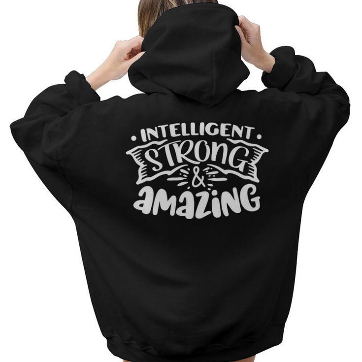 Strong Woman Intelligent Strong And Amazing White Design Aesthetic Words Graphic Back Print Hoodie Gift For Teen Girls