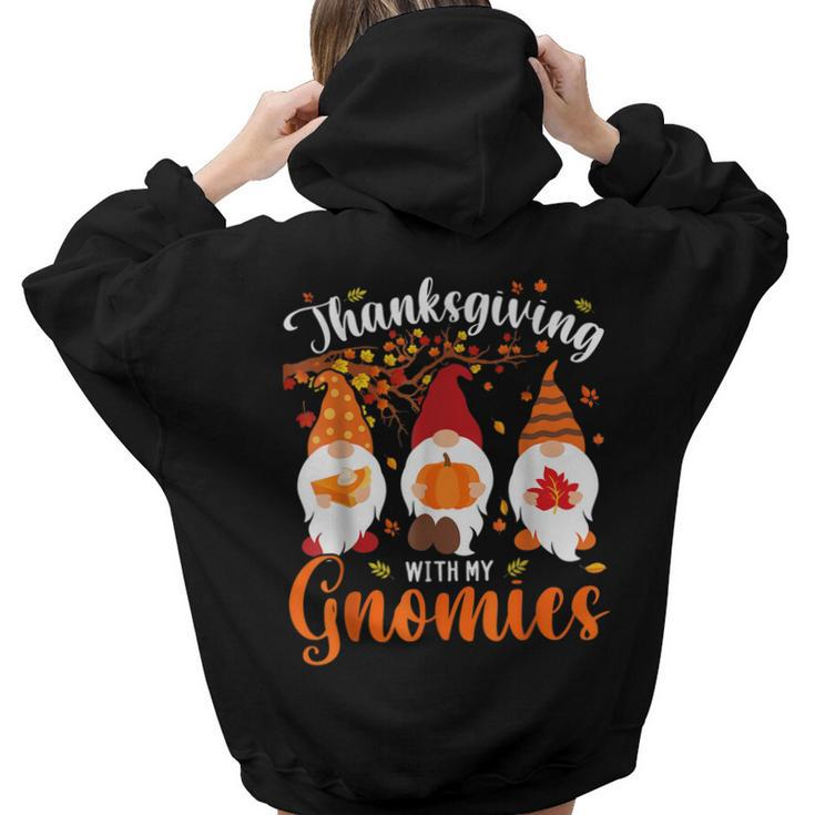Thanksgiving With My Gnomies Funny Autumn Gnomes Lover  Aesthetic Words Graphic Back Print Hoodie Gift For Teen Girls