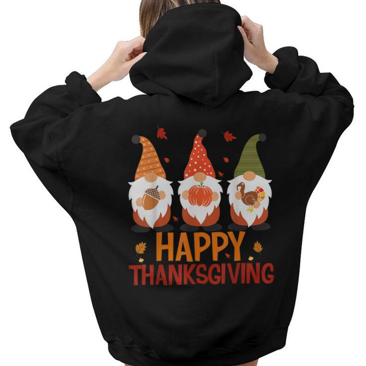 Three Gnomes Happy Thanksgiving Autumn Fall Pumpkin Spice  V2 Hoodie Words Graphic Back Print Hoodie Gift For Teen Girls Women