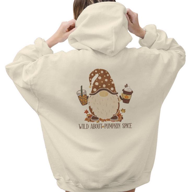 Fall Gnomes Wild About Pumpkin Spice Aesthetic Words Graphic Back Print Hoodie Gift For Teen Girls