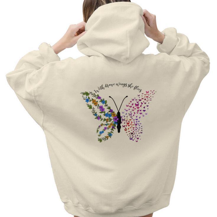 Butterfly With Brave Wings She Flies Aesthetic Words Graphic Back Print Hoodie Gift For Teen Girls