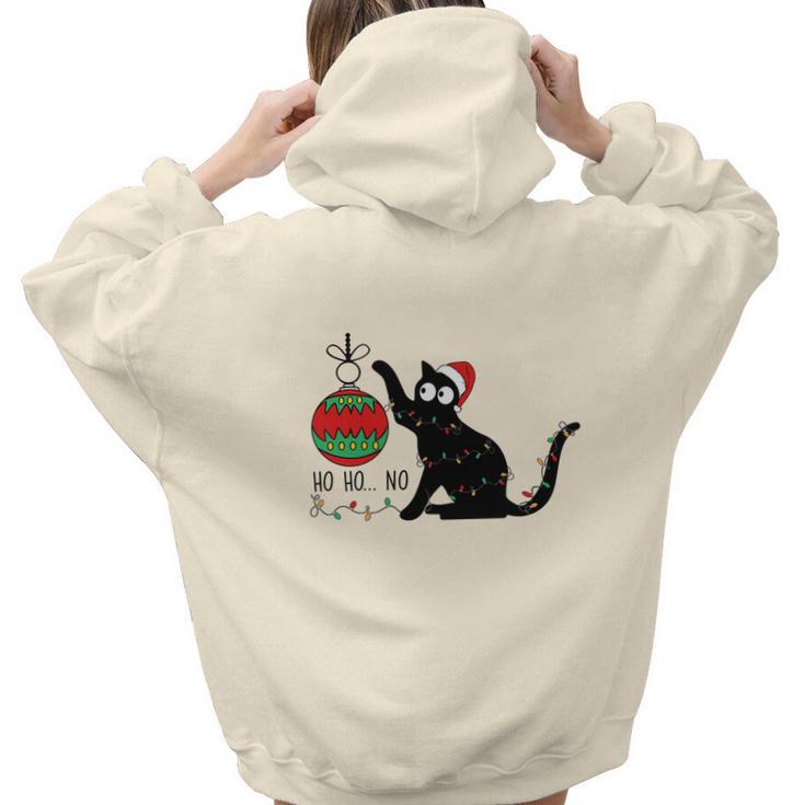 Christmas Funny Black Cat Ho Ho Ho Cat Lovers Gifts Aesthetic Words Graphic Back Print Hoodie Gift For Teen Girls