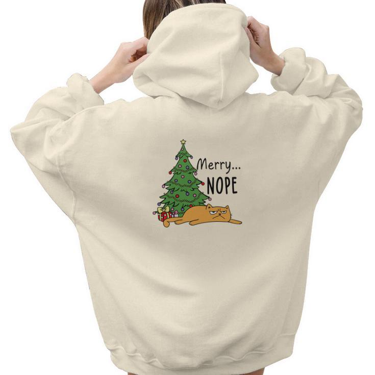 Christmas Funny Cat Merry Nope Cat Lovers Gift Aesthetic Words Graphic Back Print Hoodie Gift For Teen Girls