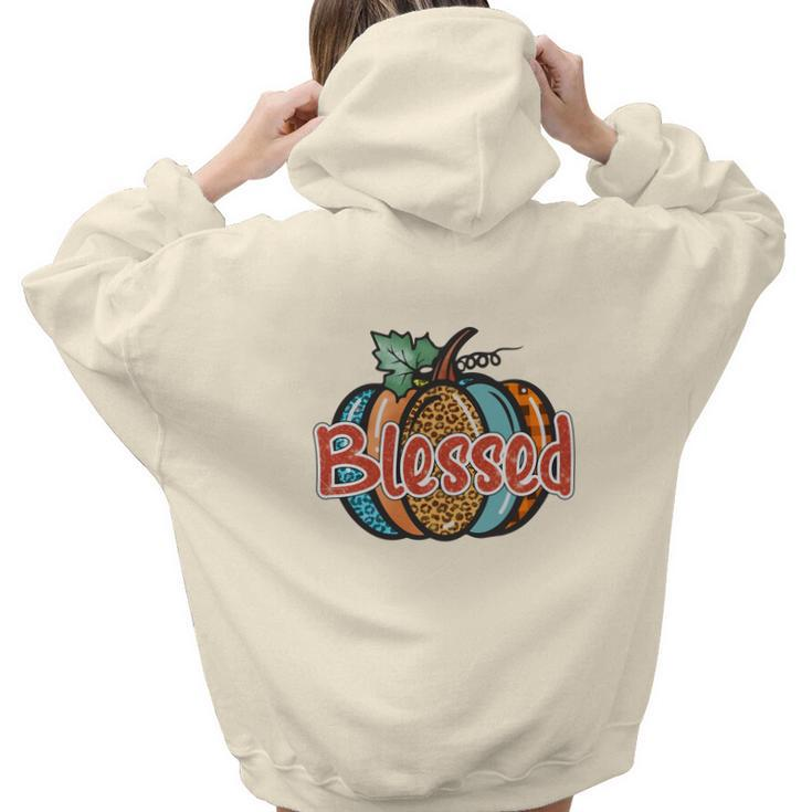 Colorful Pumpkin Blessed Thankful Fall Gift Aesthetic Words Graphic Back Print Hoodie Gift For Teen Girls