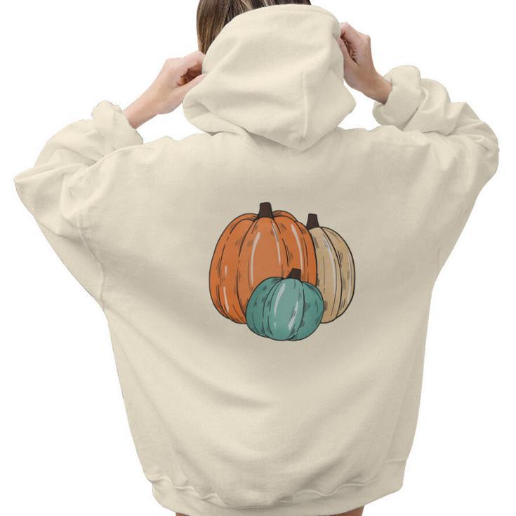Colorful Pumpkins Happy Fall Season Present Aesthetic Words Graphic Back Print Hoodie Gift For Teen Girls