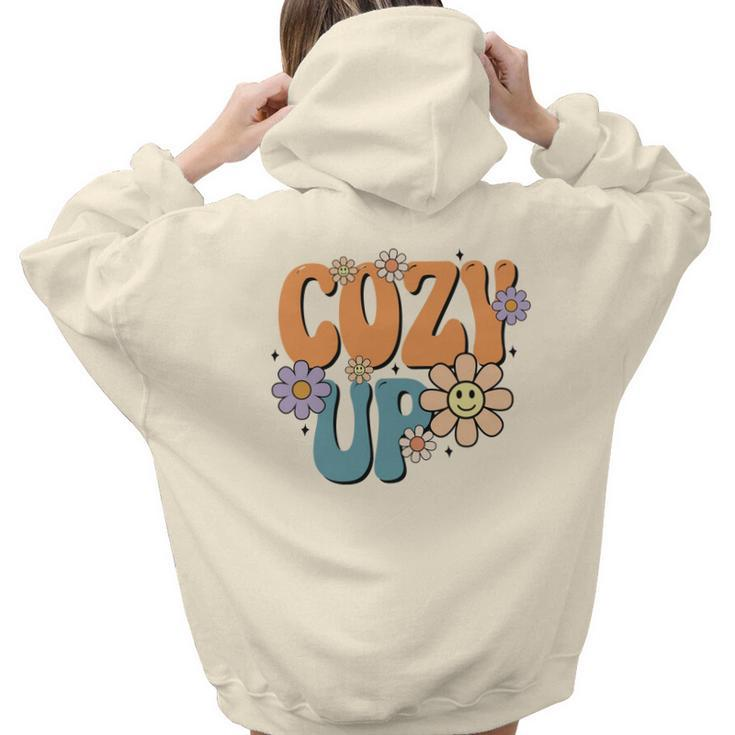 Cute Cozy Up Flowers Fall Aesthetic Words Graphic Back Print Hoodie Gift For Teen Girls
