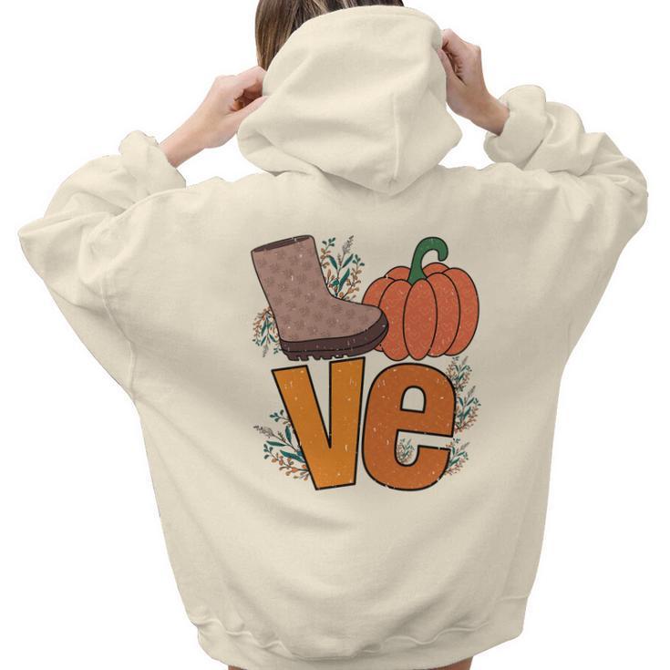 Cute Love Pumpkin Fall Season Shoes Aesthetic Words Graphic Back Print Hoodie Gift For Teen Girls