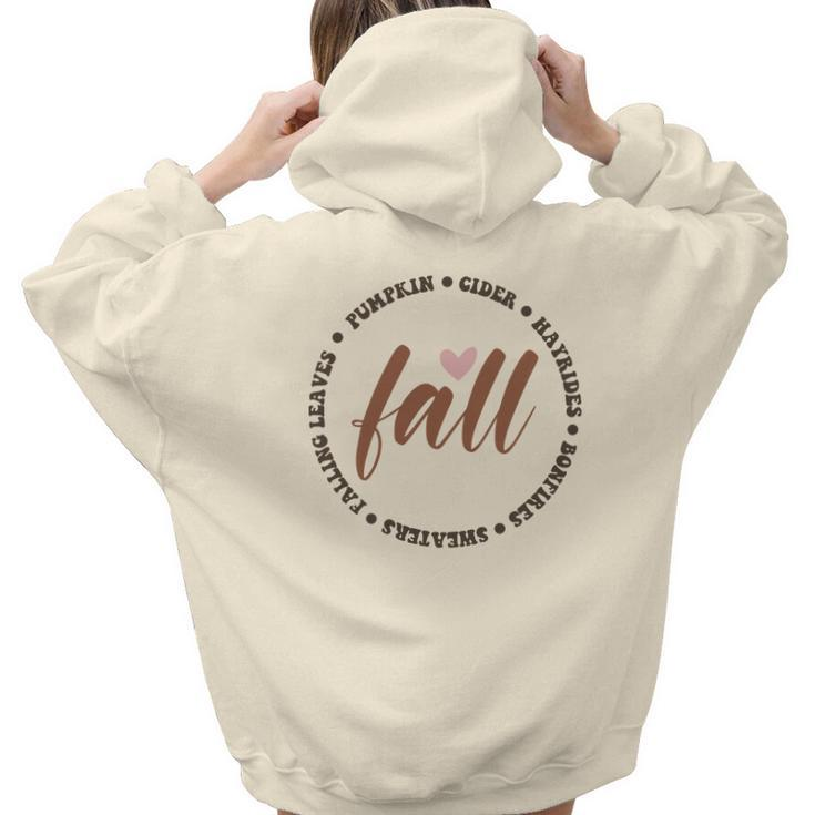 Fall Circle Pumpkin Leaves Hayrides Sweaters Aesthetic Words Graphic Back Print Hoodie Gift For Teen Girls