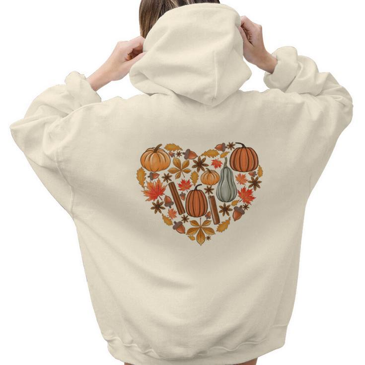 Fall Heart Pumpkins Flowers Aesthetic Words Graphic Back Print Hoodie Gift For Teen Girls