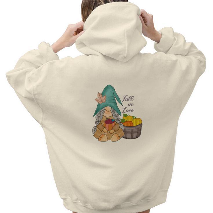 Fall In Love Gnomes Pumpkins Basket Aesthetic Words Graphic Back Print Hoodie Gift For Teen Girls