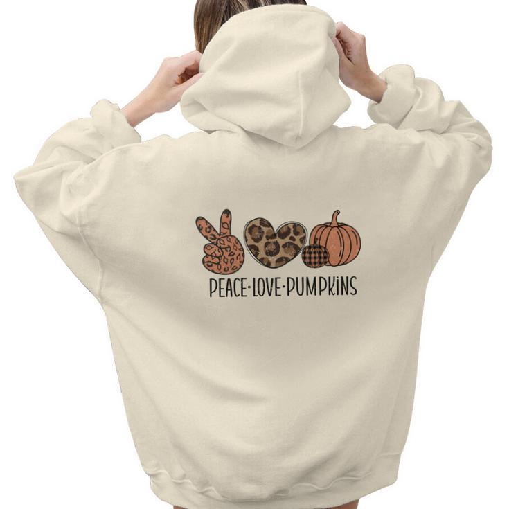 Fall Peace Love Pumpkins Aesthetic Words Graphic Back Print Hoodie Gift For Teen Girls