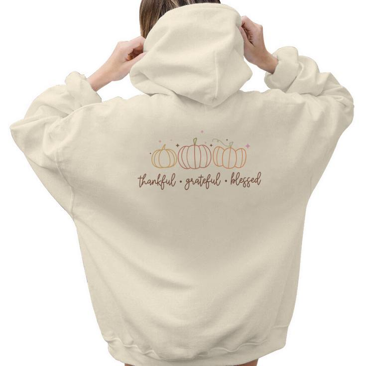Fall Pumpkin Thankful Grateful Blessed Custom Aesthetic Words Graphic Back Print Hoodie Gift For Teen Girls