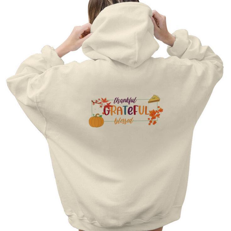 Fall Thankful Grateful Blessed Pumpkin Pie Aesthetic Words Graphic Back Print Hoodie Gift For Teen Girls