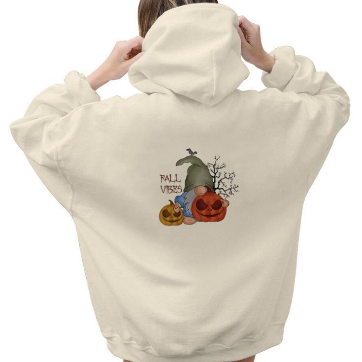 Fall Vibes Pumpkin Gnomes Things Aesthetic Words Graphic Back Print Hoodie Gift For Teen Girls