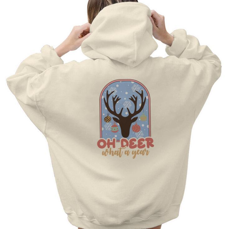 Funny Christmas Oh Deer What A Year Aesthetic Words Graphic Back Print Hoodie Gift For Teen Girls