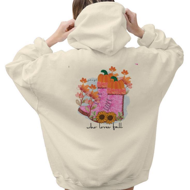 Funny Just A Girl Who Loves Fall Aesthetic Words Graphic Back Print Hoodie Gift For Teen Girls