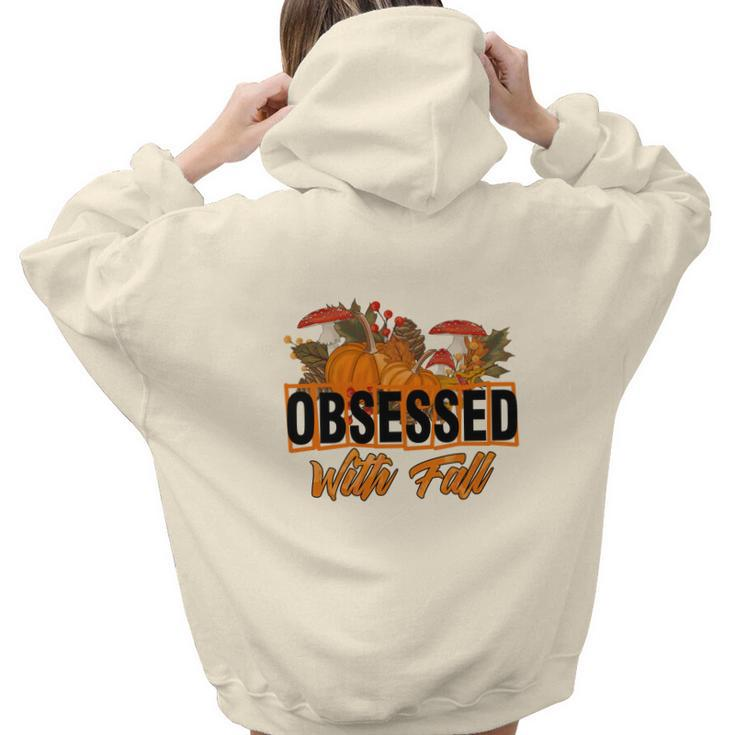 Funny Obsessed With Fall Pumpkin Aesthetic Words Graphic Back Print Hoodie Gift For Teen Girls
