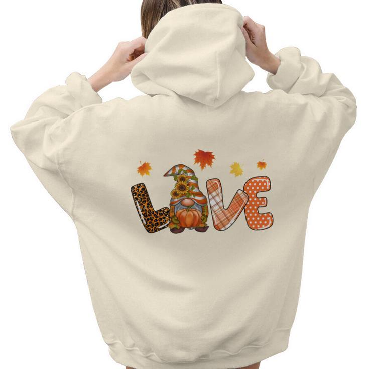 Gnomes Love Autumn Leaves Fall Season Aesthetic Words Graphic Back Print Hoodie Gift For Teen Girls