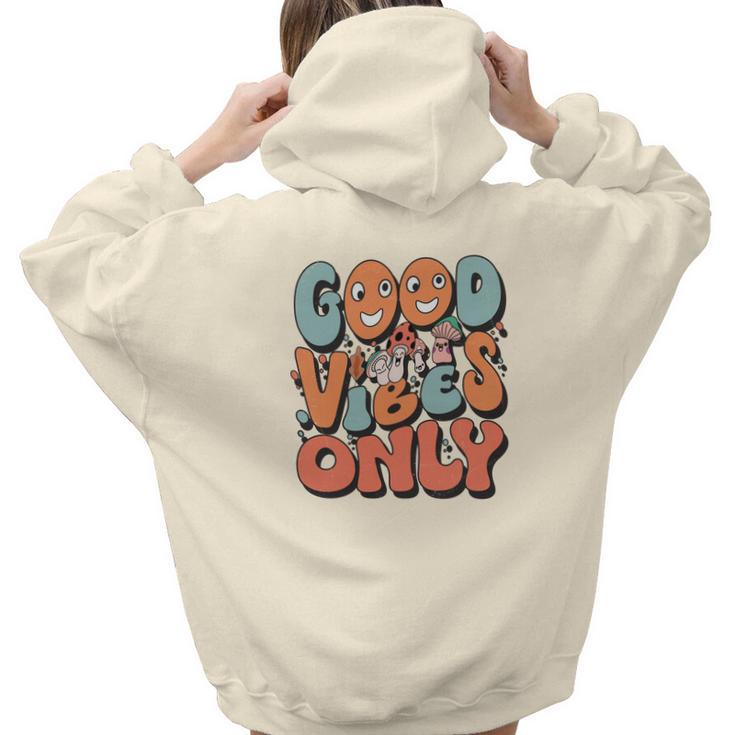 Good Vibes Only Fall Groovy Style Aesthetic Words Graphic Back Print Hoodie Gift For Teen Girls