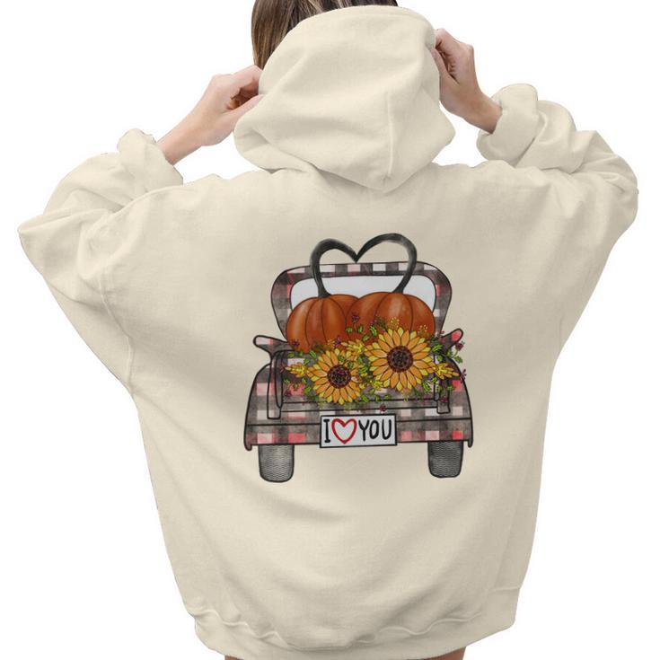 Halloween Fall Vintage Halloween Truck I Love You Aesthetic Words Graphic Back Print Hoodie Gift For Teen Girls
