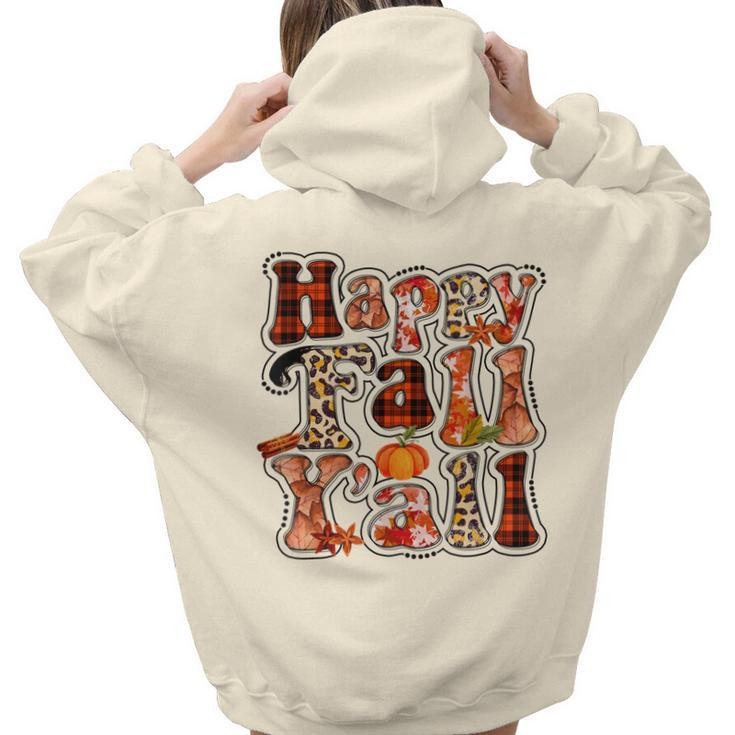 Happy Fall Yall Autumn Vibes Halloween For Autumn Lovers  Aesthetic Words Graphic Back Print Hoodie Gift For Teen Girls