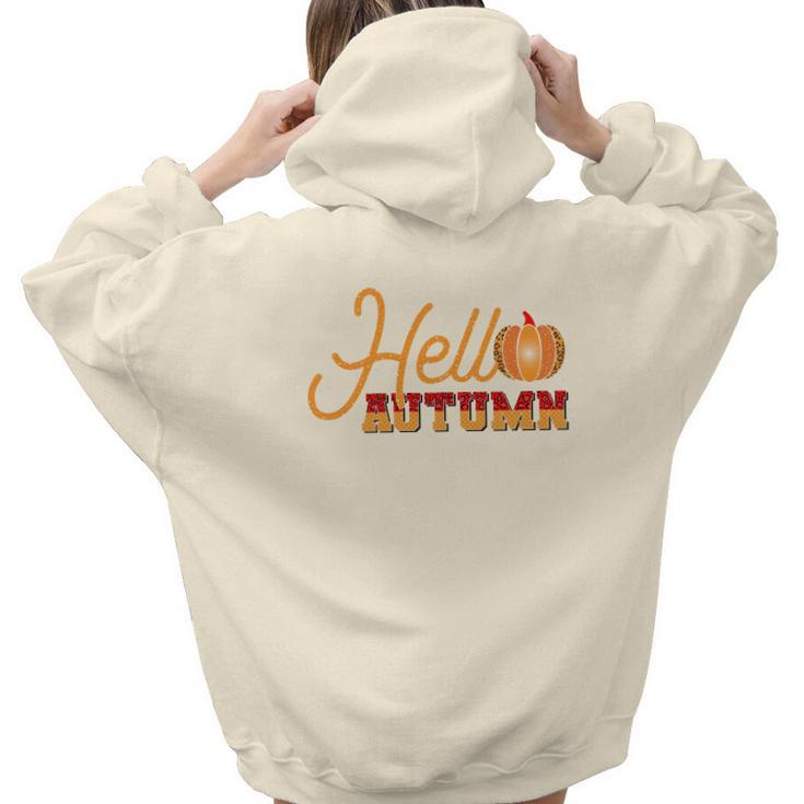 Hello Autumn Pumpkin Hello Fall Aesthetic Words Graphic Back Print Hoodie Gift For Teen Girls