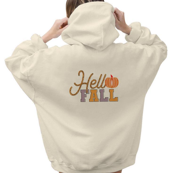 Hello Fall Hello Autumn Pumpkin Gift Aesthetic Words Graphic Back Print Hoodie Gift For Teen Girls