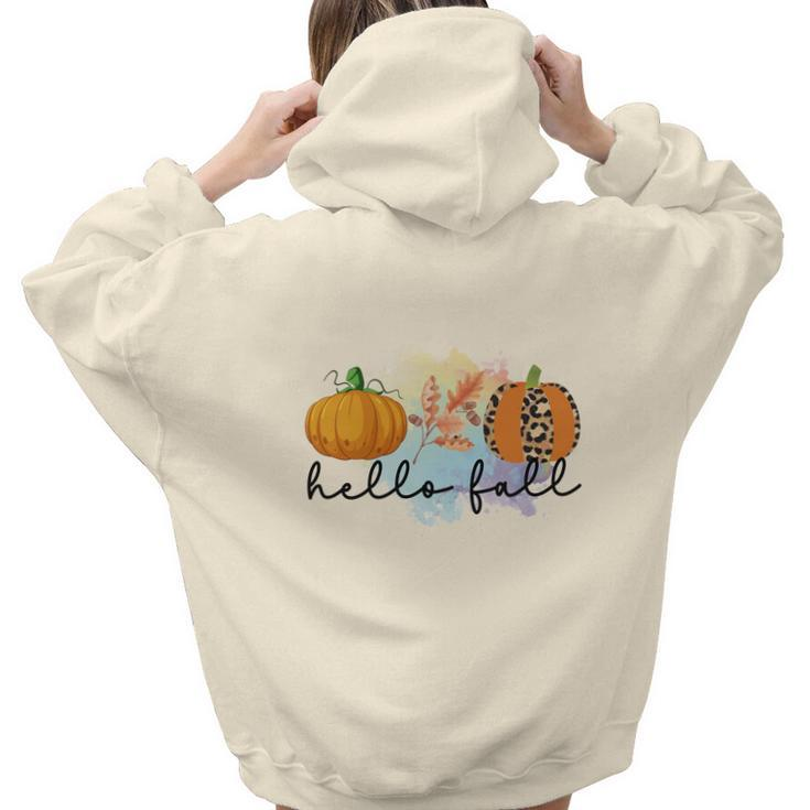 Hello Fall Pumpkins Thanksgiving Season Aesthetic Words Graphic Back Print Hoodie Gift For Teen Girls