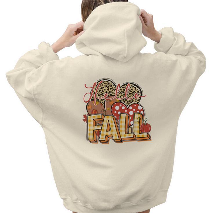 Hello Fall Thanksgiving Autumn Gifts Aesthetic Words Graphic Back Print Hoodie Gift For Teen Girls