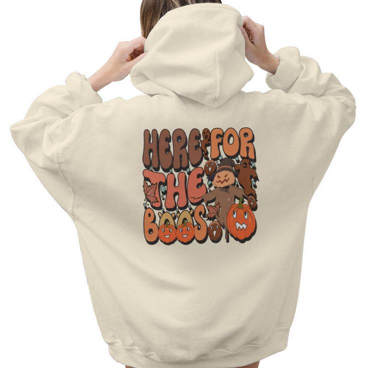 Here For The Boos Groovy Fall Aesthetic Words Graphic Back Print Hoodie Gift For Teen Girls