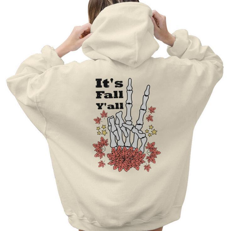 Its Fall Yall Autumn Skeleten Hand Aesthetic Words Graphic Back Print Hoodie Gift For Teen Girls