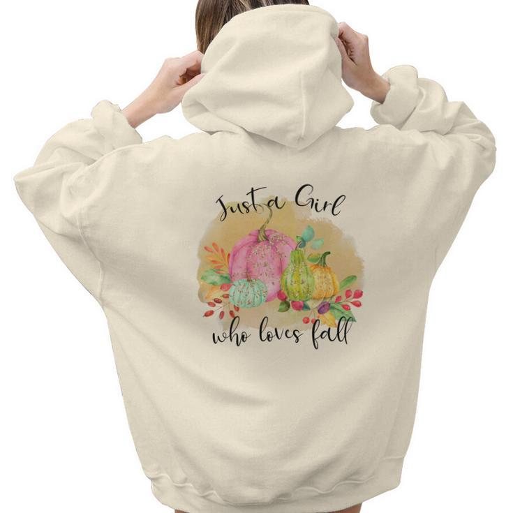 Just A Girl Who Loves Fall Colorful Gift Aesthetic Words Graphic Back Print Hoodie Gift For Teen Girls