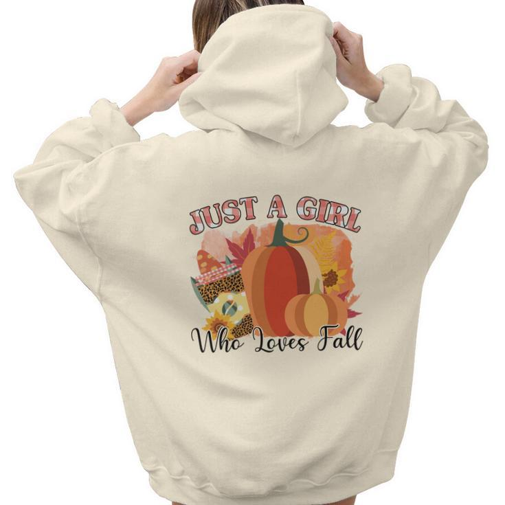 Just A Girl Who Loves Fall Pumpkin Aesthetic Words Graphic Back Print Hoodie Gift For Teen Girls