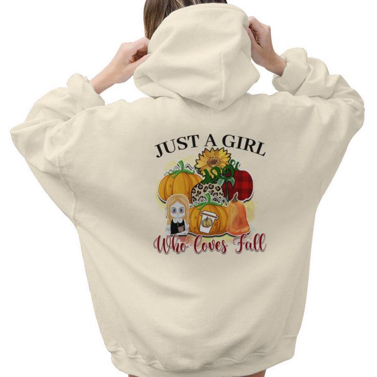 Just A Girl Who Loves Fall Pumpkin Flowers Aesthetic Words Graphic Back Print Hoodie Gift For Teen Girls