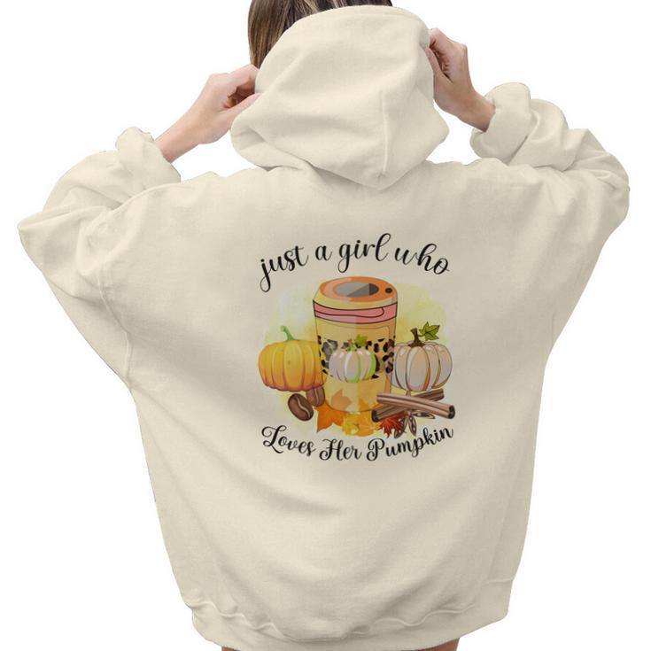 Just A Girl Who Loves Her Pumpkin Coffee Fall Aesthetic Words Graphic Back Print Hoodie Gift For Teen Girls