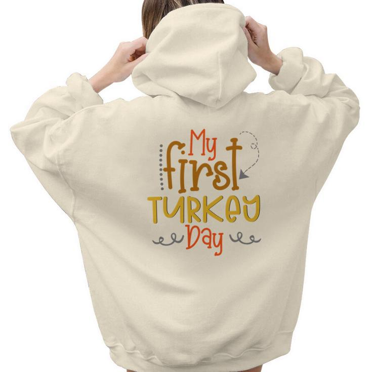 My First Turkey Day Fall Aesthetic Words Graphic Back Print Hoodie Gift For Teen Girls