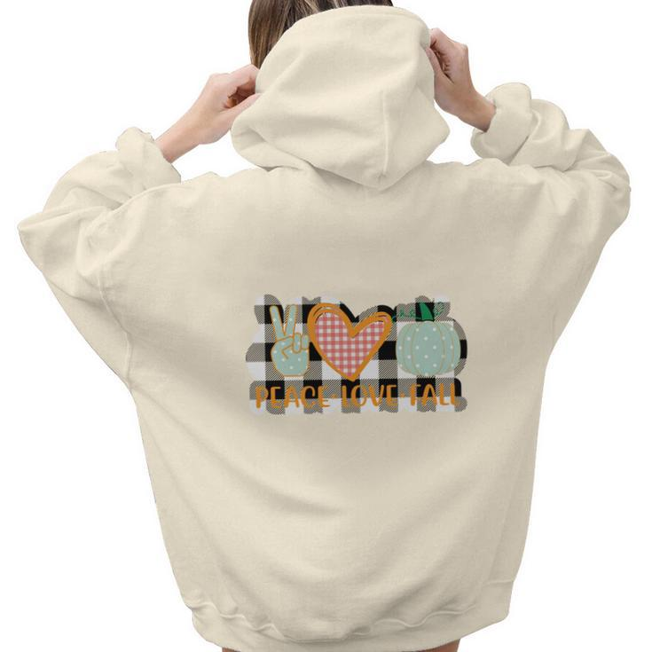 Peace Love Fall Caro Plaid Pumpkin Aesthetic Words Graphic Back Print Hoodie Gift For Teen Girls