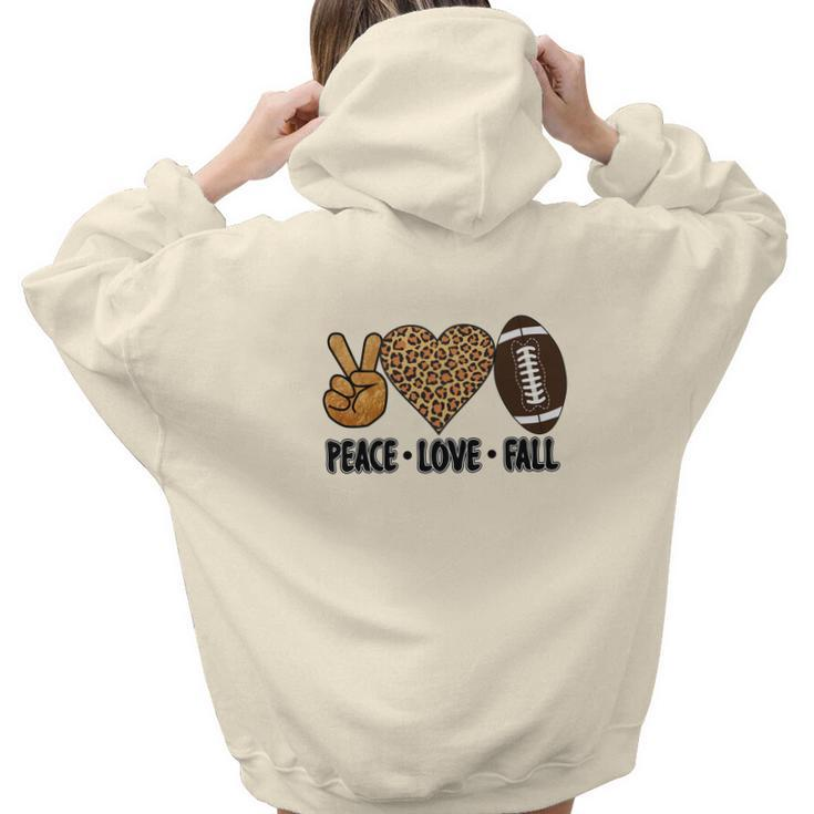 Peace Love Fall Football Leopard Heart Aesthetic Words Graphic Back Print Hoodie Gift For Teen Girls