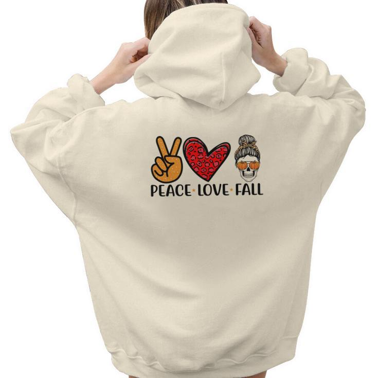Peace Love Fall Messy Bun Girl Aesthetic Words Graphic Back Print Hoodie Gift For Teen Girls