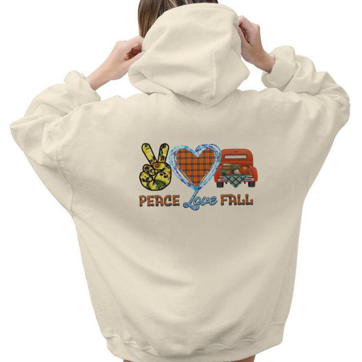 Peace Love Fall Truck Sunflower Heart Aesthetic Words Graphic Back Print Hoodie Gift For Teen Girls