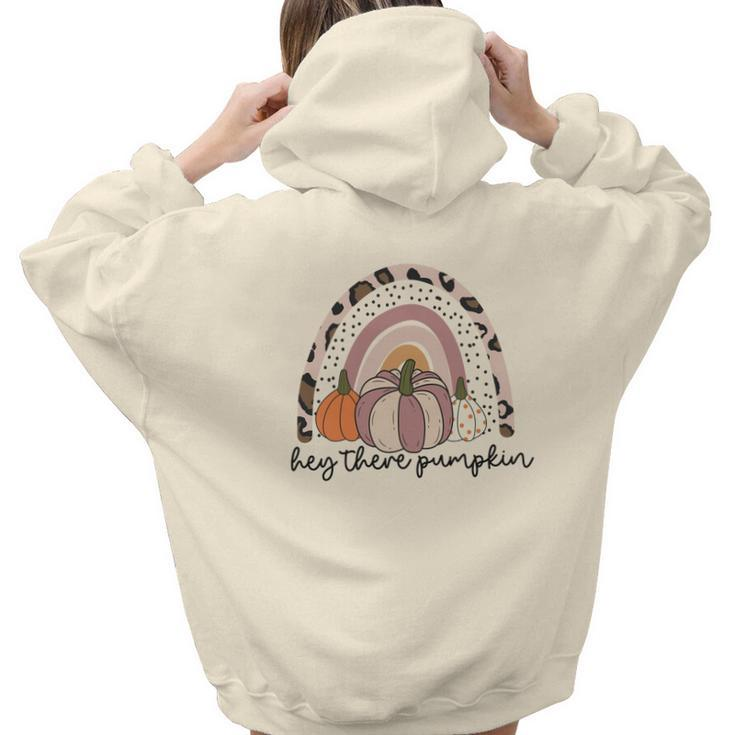 Rainbow Fall Hey There Pumpkins Aesthetic Words Graphic Back Print Hoodie Gift For Teen Girls